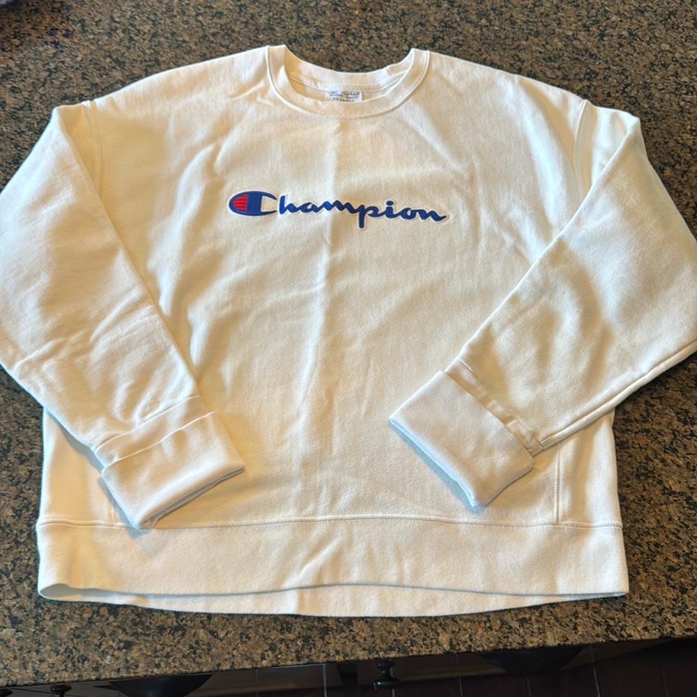 Champion Reverse Weave White Stitched Script Logo Sweatshirt Women’s Extra Large